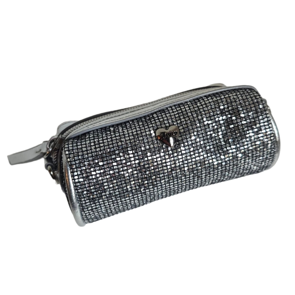Juicy Couture Silver Sparkle Mini Purse Y2K Bling Wristlet Pouch | Heart Logo